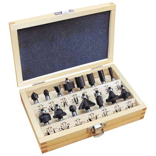 FERM - Jeu De 20 Fraises Pour Défonceuse | Coffret Aluminium | Tige 8mm | Compatible Bosch, Einhell...