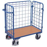 Chariot grillagé bas pour colis avec 3 parois