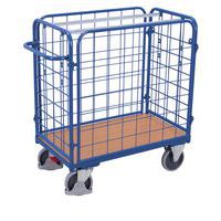 Chariot grillagé bas pour colis avec 4 parois