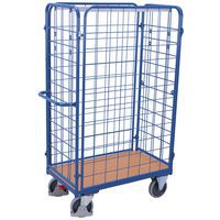 Chariot grillagé haut pour colis avec 4 parois