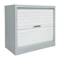 Armoire reconditionnée basse à rideaux - Blanche et grise