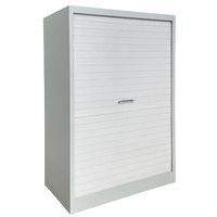 Armoire reconditionnée mi-haute à rideaux - Blanche et grise