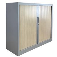 Armoire basse reconditionnée à rideaux - Bicolore