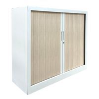 Armoire basse reconditionnée à rideaux bicolore
