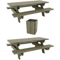 Pack Bréhat 2 tables Bréhat + 1 poubelle carrée 50 L - pin  - Manutan Expert