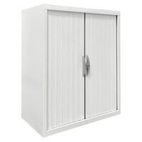 Armoire basse reconditionnée à rideaux blanche - Haworth