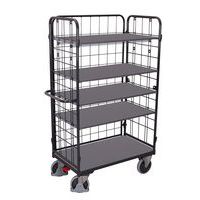 Chariot haut ergonomique grillagé 5 plateaux bois - Capacité 500 Kg