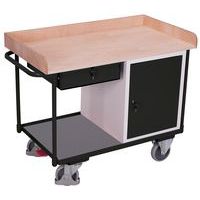 Chariot ergonomique plateaux bois 400 kg - Bloc-coffre - Tiroir