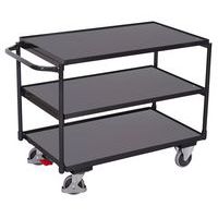 Chariot ergonomique 3 plateaux bois - Barre horizontale - Capacité 250 kg