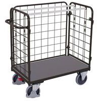 Chariot grillagé bas pour colis avec 3 parois