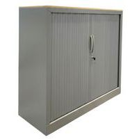 Armoire basse reconditionnée – Ouverture à rideaux gris