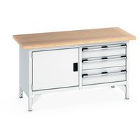 Etabli en hêtre Cubio - 1 porte - 3 tiroirs - L1500mm - Bott