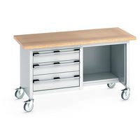 Etabli roulant monobloc Cubio - plateau hêtre et tiroir - Bott