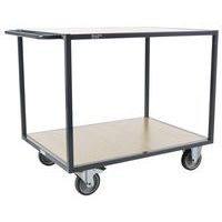 Chariot acier 2 plateaux bois, Roulette Ø: 160 mm, Force: 500 kg, Hauteur hors tout: 1000 mm