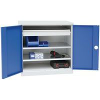 Armoire basse à tablettes et tiroirs coulissants - Manutan