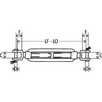 2 chapesLongueur fermée (LF) - Longueur ouverte (LO) = Longueur mini - Longueur maxiC = Ouverture largeurD = Fixation ØF = Ouverture longueur