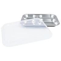 Lot de 6 plateaux inox 4 compartiments couv. polypropylène Plastorex