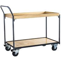 Chariot 250 kg plateaux bois rebord - Barre verticale - Manutan