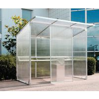 abri avec panneau, cendrier-poubelle et banc assis-debout, coloris aluminium