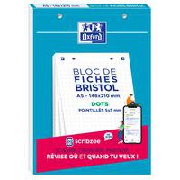 Oxford Bloc De 30 Fiches Bristol 125x200mm Perforées Quadrillées Rouge - Fabriqué En France