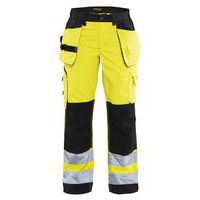 Pantalon haute visibilité femme jaune fluorescent/noir, poches larges
