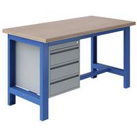 Etabli SI 40 plateau hêtre multiplis  + 3 tiroirs Bleu RAL 5015