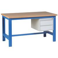 Etabli SH 40 plateau hêtre multiplis + 2 tiroirs Bleu RAL 5015