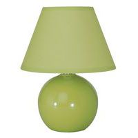 Lampe boule en céramique . Abat-jour conique en coton Corep