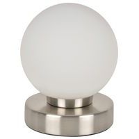 Lampe Touch ronde en métal. Abat-jour globe en verre dépoli Corep