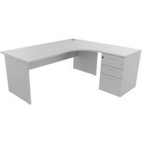 Bureau compact caisson, Type de piétement: En L, Montage: À monter, Hauteur: 72 cm, Largeur hors tout: 180 cm