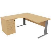 Bureau compact avec caisson, Type de piétement: En L, Hauteur: 72 cm, Largeur hors tout: 160 cm