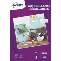 Autocollant décollable blanc mat - A4 - Jet d'encre - Avery