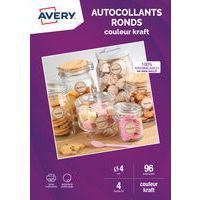 Autocollant rond kraft - Ø4cm - Jet d'encre ou laser - Avery