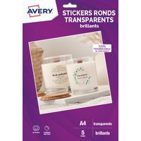Autocollant rond transparent - Ø4cm - Impresion jet d'encre - Avery