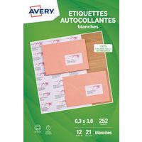 Étiquette adresse blanche - 63,5x38,1mm - Jet d'encre - Avery