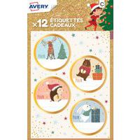 Étiquette cadeau de Noël - Motif hérisson et lapin - Avery