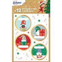 Étiquette cadeau de Noël - Motif lutin et cadeau - Avery