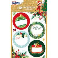 Étiquette cadeau de Noël - Motif traditionnel floral - Avery