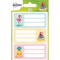 Étiquette scolaire - Motif flamant rose et fruits - 76x34 mm - Avery