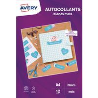 Papier créatif utocollant blanc mat - A4 - Jet d'encre - Avery