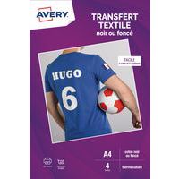Papier transfert t-shirt pour textile foncé - A4 - Jet d'encre - Avery