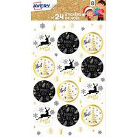 Sticker de Noël rond - Motif scintillant noir et doré - Avery