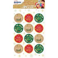 Sticker de Noël rond - Motif traditionnel rouge et vert - Avery