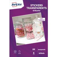 Sticker transparent brillant - A4 - Jet d'encre - Avery