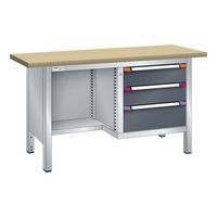 Établi compact hêtre 150x70x85 cm 1 étagère 3 tiroirs Thurmetall