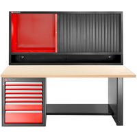 Etabli bas 7 tiroirs avec armoire rideau avec plateau bois - Facom