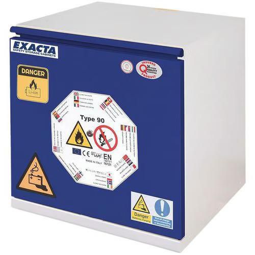 Armoire de sécurité basse bleue pour batteries lithium-ion avec prises - Exacta Armoire de sécurité basse bleue pour batteries lithium-ion avec prises - Exacta