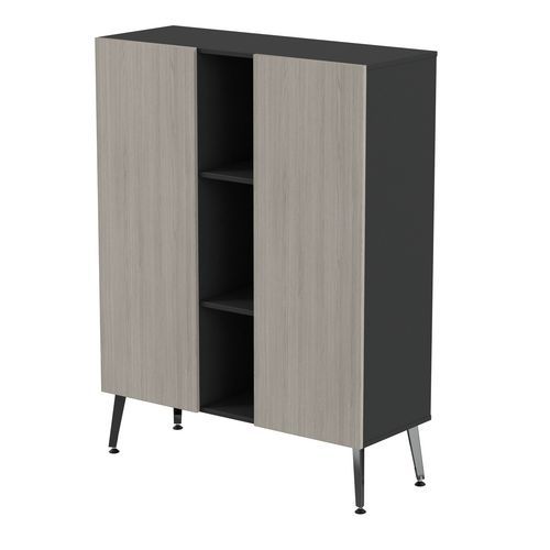 Range. bas Teni pieds métal lg.120 cm ht.160 cm 2 portes 3 niches