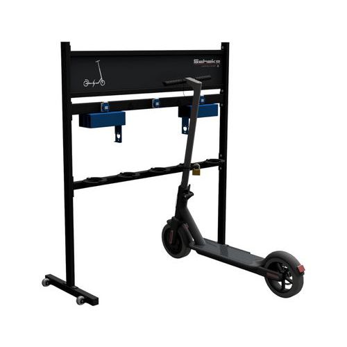 Support pour scooter avec panneau publicitaire et prise - Schake Support pour scooter avec panneau publicitaire et prise - Schake
