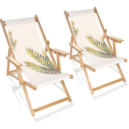 Chilienne de jardin en bois d'Eucalyptus motif feuille - Lot de 2 - City Garden